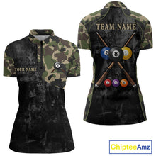 Load image into Gallery viewer, Black Grunge Camouflage Billiard Pool Shirt For Women Custom 8 Ball Billiard Team Jersey NYN3065