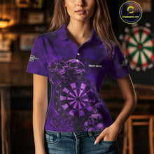 Load image into Gallery viewer, Custom Grunge Purple Dartboard Multi-Skull Dart Women Polo Shirt Dart Team Jerseys NYN1621