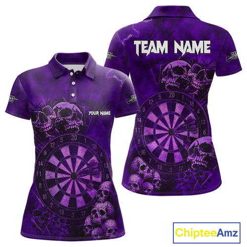 Custom Grunge Purple Dartboard Multi-Skull Dart Women Polo Shirt Dart Team Jerseys NYN1621