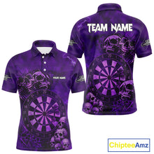 Load image into Gallery viewer, Custom Grunge Purple Dartboard Multi-Skull Dart Men Polo Shirt Dart Team Jerseys NYN1621