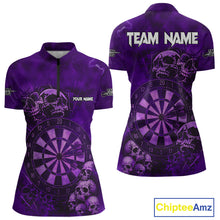 Load image into Gallery viewer, Custom Grunge Purple Dartboard Multi-Skull Dart Women Quarter-Zip Shirt Dart Team Jerseys NYN1621
