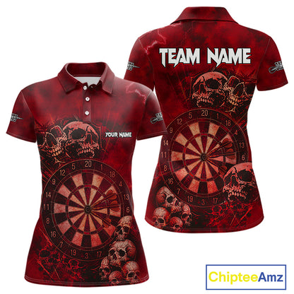 Custom Grunge Red Dartboard Multi-Skull Dart Women Polo Shirt Dart Team Jerseys NYN1622