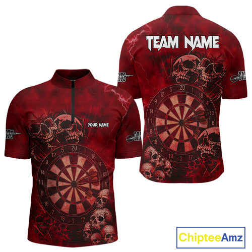 Custom Grunge Red Dartboard Multi-Skull Dart Men Quarter-Zip Shirt Dart Team Jerseys NYN1622