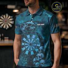 Load image into Gallery viewer, Custom Grunge Turquoise Dartboard Multi-Skull Dart Men Polo Shirt Dart Team Jerseys NYN1623
