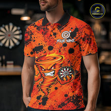 Load image into Gallery viewer, Man wearing fire flame tornado orange dart shirt custom apparel