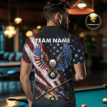 Grunge American Flag 8 Ball Eagle Billiard Shirt For Men Personalized Pool Billiard Team Jersey NYN3784