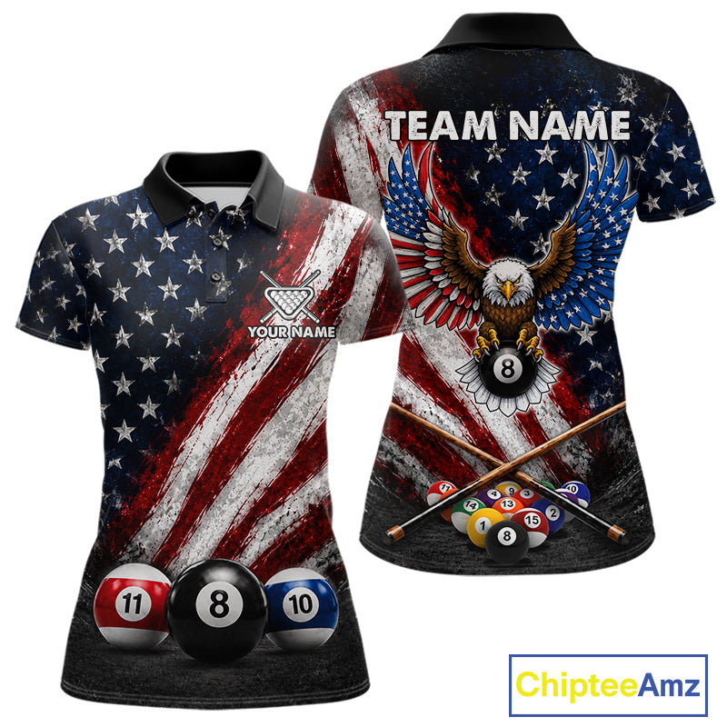 Grunge American Flag 8 Ball Eagle Billiard Shirt For Women Personalized Pool Billiard Team Jersey NYN3784