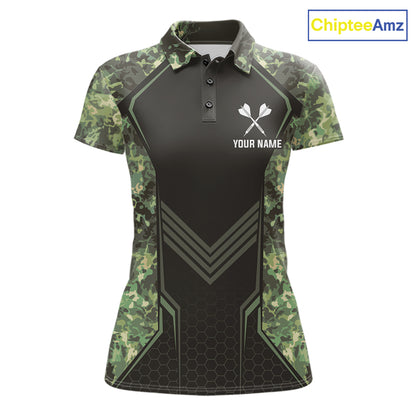 Green Grunge Camo Dart Shirt For Women Custom Military Camo Dart Team Polo 1/4 Zip Jersey NYN4084