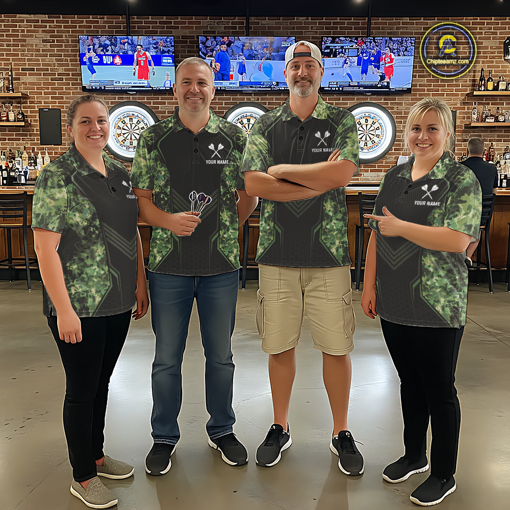 Green Grunge Camo Dart Shirt For Men Custom Military Camo Dart Team Polo 1/4 Zip Jersey NYN4084