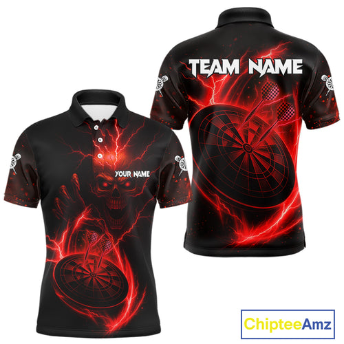 Custom Lightning Dartboard Red Skull Dart Men Polo Jerseys Dart Tournament Shirt NYN1670