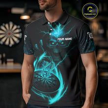 Load image into Gallery viewer, Custom Lightning Dartboard Turquoise Skull Dart Men Polo Jerseys Dart Tournament Shirt NYN1672