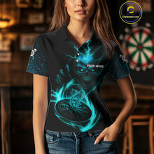 Load image into Gallery viewer, Custom Lightning Dartboard Turquoise Skull Dart Women Polo Jerseys Dart Tournament Shirt NYN1672