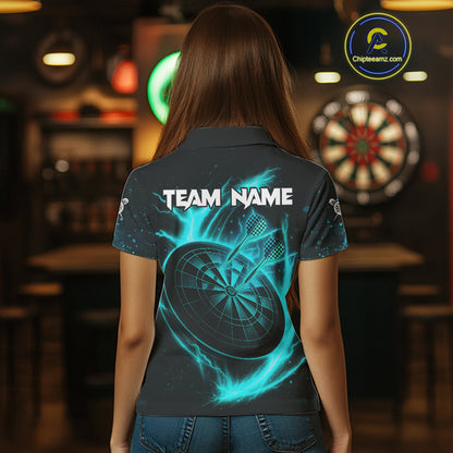 Custom Lightning Dartboard Turquoise Skull Dart Women Polo Jerseys Dart Tournament Shirt NYN1672