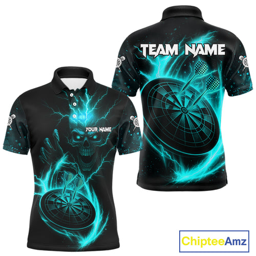 Custom Lightning Dartboard Turquoise Skull Dart Men Polo Jerseys Dart Tournament Shirt NYN1672