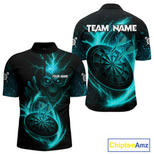 Load image into Gallery viewer, Custom Lightning Dartboard Turquoise Skull Dart Men Quarter-Zip Jerseys Dart Tournament Shirt NYN1672