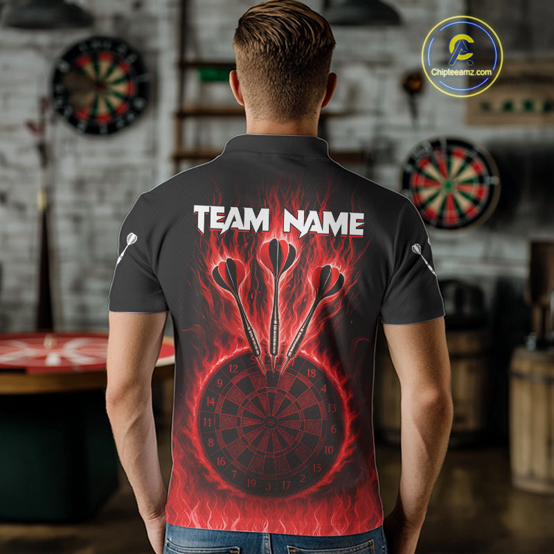 Custom Red Flames Dartboard Horror Multi Skull Dart Men Polo Jerseys Outfits Dart Shirt NYN1679