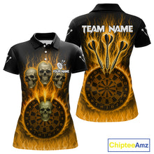 Load image into Gallery viewer, Custom Yellow Flames Dartboard Horror Multi Skull Dart Women Polo Jerseys Outfits Dart Shirt NYN1681