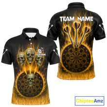 Load image into Gallery viewer, Custom Yellow Flames Dartboard Horror Multi Skull Dart Men Polo Jerseys Outfits Dart Shirt NYN1681
