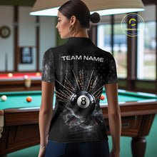 Load image into Gallery viewer, US Flag Grey Smoke Skull Bone 8 Ball Women Billiards Shirt Personalized Pool Balls Billiard Team Names NYN2688