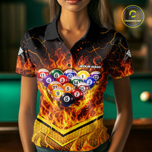 Load image into Gallery viewer, Yellow Flames Hexagon Pool Ball Set Billiards Shirt For Women Personalized Pool Balls 8 Billiard Attire NYN2690