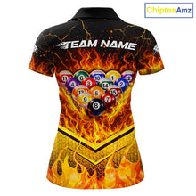 Load image into Gallery viewer, Yellow Flames Hexagon Pool Ball Set Billiards Shirt For Women Personalized Pool Balls 8 Billiard Attire NYN2690