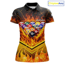 Load image into Gallery viewer, Yellow Flames Hexagon Pool Ball Set Billiards Shirt For Women Personalized Pool Balls 8 Billiard Attire NYN2690