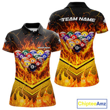 Load image into Gallery viewer, Yellow Flames Hexagon Pool Ball Set Billiards Shirt For Women Personalized Pool Balls 8 Billiard Attire NYN2690