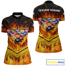 Load image into Gallery viewer, Yellow Flames Hexagon Pool Ball Set Billiards Shirt For Women Personalized Pool Balls 8 Billiard Attire NYN2690