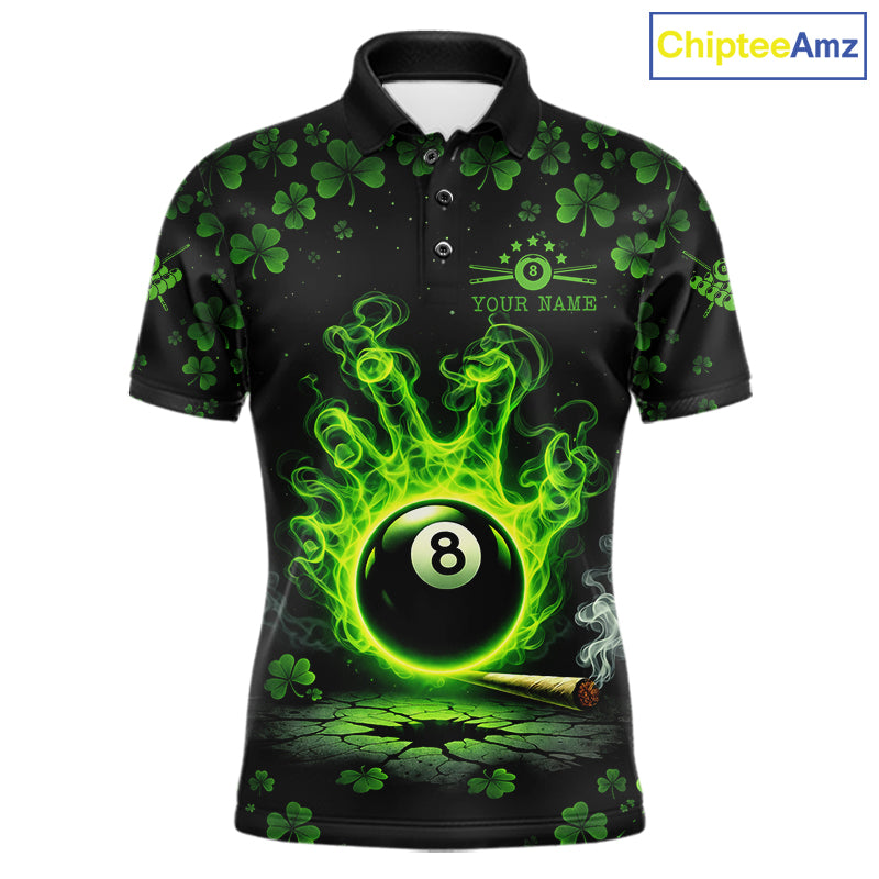 St Patrick's Day Green Smokes Hand Ball 8 Billiards Pool Shirt For Men Personalized Billiard Team Names NYN2694