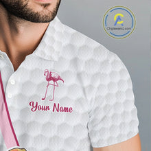 Load image into Gallery viewer, Funny Flamingo Mens Golf Polo Shirt Custom Pink And Purple Monstera Pattern White Golf Shirts NYN2841