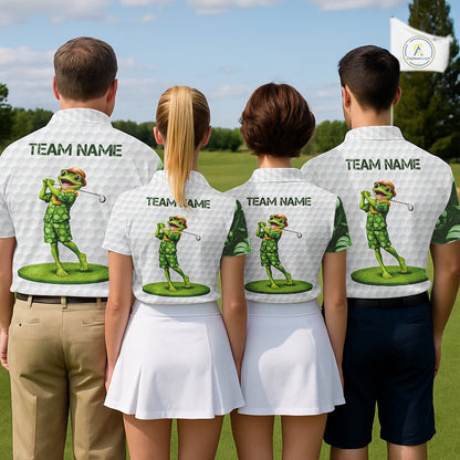 Funny Frog Golf Polo Shirt Custom Green Monstera Pattern White Golf Attire For Men NYN2842