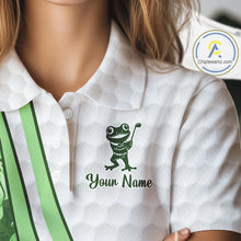 Load image into Gallery viewer, Funny Frog Golf Polo Shirt Custom Green Monstera Pattern White Golf Attire For Women NYN2842