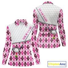 Load image into Gallery viewer, Mens Golf Polo Shirts Custom Pink Argyle And Flamingo Plaid Pattern Golf Attire For Women NYN2843
