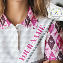 Load image into Gallery viewer, Mens Golf Polo Shirts Custom Pink Argyle And Flamingo Plaid Pattern Golf Attire For Women NYN2843