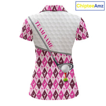 Load image into Gallery viewer, Mens Golf Polo Shirts Custom Pink Argyle And Flamingo Plaid Pattern Golf Attire For Women NYN2843