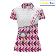 Load image into Gallery viewer, Mens Golf Polo Shirts Custom Pink Argyle And Flamingo Plaid Pattern Golf Attire For Women NYN2843