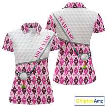 Load image into Gallery viewer, Mens Golf Polo Shirts Custom Pink Argyle And Flamingo Plaid Pattern Golf Attire For Women NYN2843
