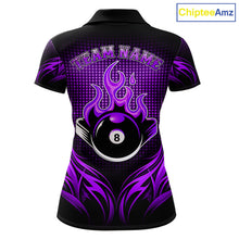 Load image into Gallery viewer, Custom Purple Flaming 8 Ball Billiard Shirts For Women Billiard League Billiard Team Shirts NYN2848