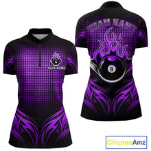 Load image into Gallery viewer, Custom Purple Flaming 8 Ball Billiard Shirts For Women Billiard League Billiard Team Shirts NYN2848