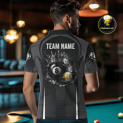 Personalized Grunge Crown 8 Ball & 9 Ball Billiard Pool Shirt For Men Custom Billiard Team Jersey NYN3216