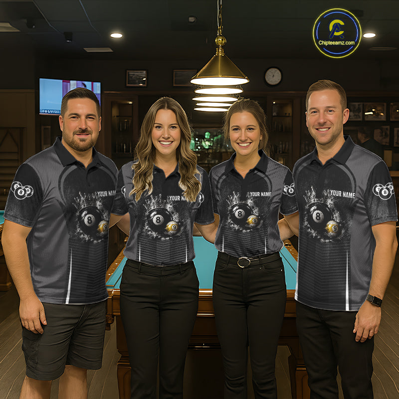 Personalized Grunge Crown 8 Ball & 9 Ball Billiard Pool Shirt For Men Custom Billiard Team Jersey NYN3216