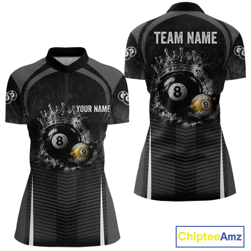 Personalized Grunge Crown 8 Ball & 9 Ball Billiard Pool Shirt For Women Custom Billiard Team Jersey NYN3216