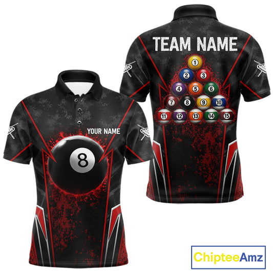 Black And Red Grunge Splatter 8 Ball Billiard Pool Shirt For Men Custom Outfits Billiard Team Attire NYN3220