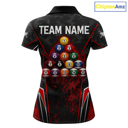 Black And Red Grunge Splatter 8 Ball Billiard Pool Shirt For Women Custom Outfits Billiard Team Attire NYN3220