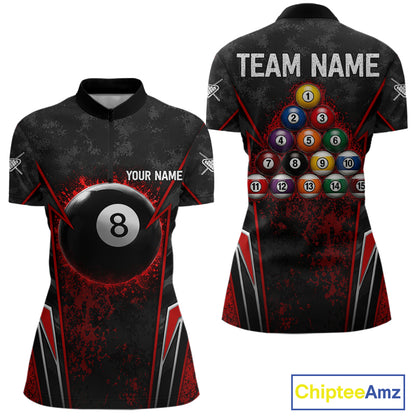 Black And Red Grunge Splatter 8 Ball Billiard Pool Shirt For Women Custom Outfits Billiard Team Attire NYN3220