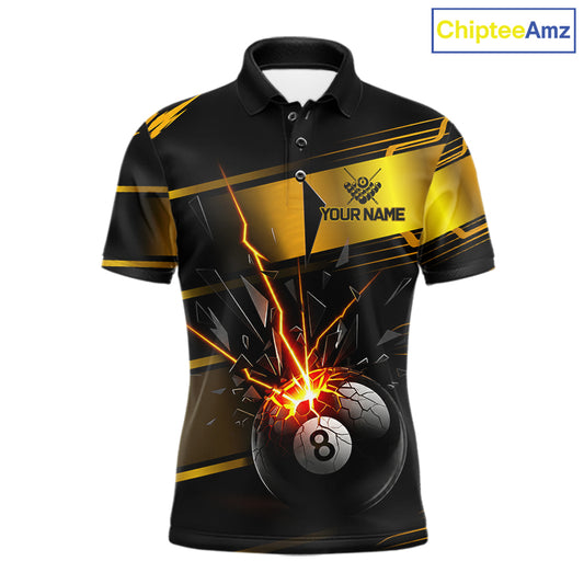 Thunder Cracked 8 Ball Billiard Shirt For Men Custom Black And Gold Billiard Pool Team Jersey NYN3224