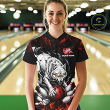 Load image into Gallery viewer, Fire Flame Funny Wolf Bowling Ball Jersey For Women Personalized Bowling Team Shirts | Red NYN3226