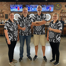 Load image into Gallery viewer, Men Women dart team wearing Tribal Crown Dartboard professional dart team uniforms