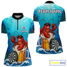 Load image into Gallery viewer, Funny Ocean Lobster Beer women's quarter zip dart shirt custom tournament dart jersey