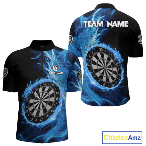 Custom Black-Blue Dragon Lightning Dartboard Dart Men 1/4-Zip Jerseys Dart Team Shirt NYN1688